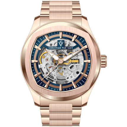 Christian Van Sant Men's Watch - Romeo Automatic Blue Dial Rose Gold Steel | CV9509 ,