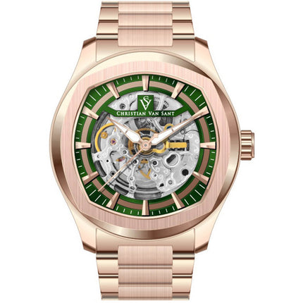 Christian Van Sant Men's Watch - Romeo Green Dial Rose Gold Steel Bracelet | CV9510 ,