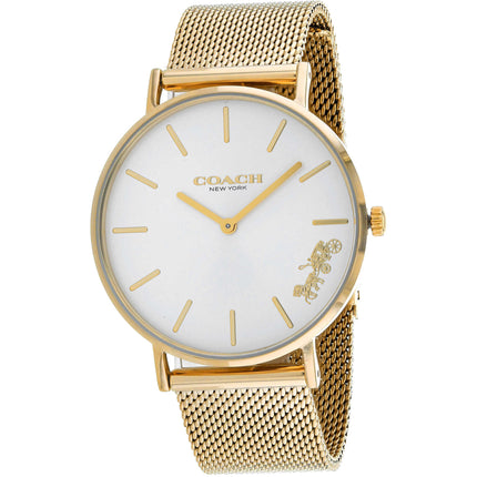 Coach Women's Watch - Perry Quartz Silver Dial Yellow Gold Steel Bracelet | 14503125 ,