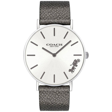 Coach Women's Watch - Perry Quartz White Dial Grey Genuine Leather Strap | 14503155 ,