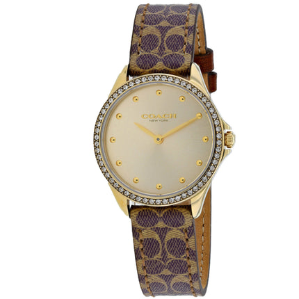 Coach Women's Watch - Astor Quartz Gold Tone Dial Brown Leather Strap | 14503218 ,