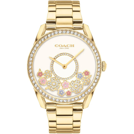 Coach Women's Watch - Preston Quartz White Dial Yellow Gold Steel Bracelet | 14503777 ,