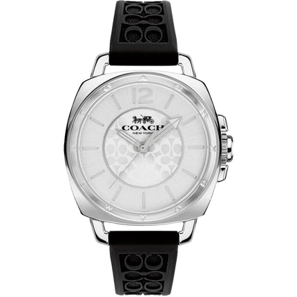 Coach Women's Watch - Boyfriend Silver Dial Black Silicone Rubber Strap | 14503877 ,