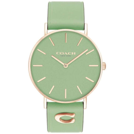 Coach Women's Watch - Perry Quartz Rose Gold Case Green Leather Strap | 14503921 ,