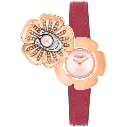 Coach Women's Watch - Tea Rose Quartz Rose Gold Case Pink Dial Red Strap | 14504150 ,