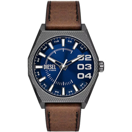 Diesel Men's Watch - Scraper Quartz SS Case Blue Dial Brown Leather Strap | DZ2189 ,