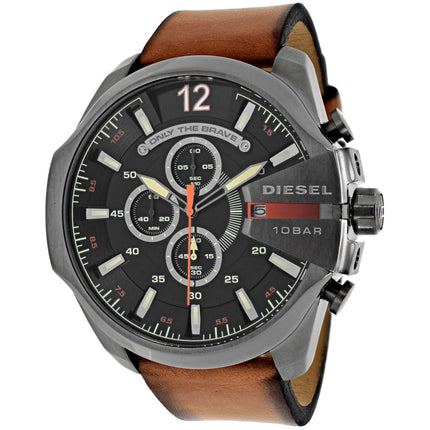 Diesel Men's Watch - Mega Chief Quartz Chronograph Black Dial Leather Strap | DZ4343 ,