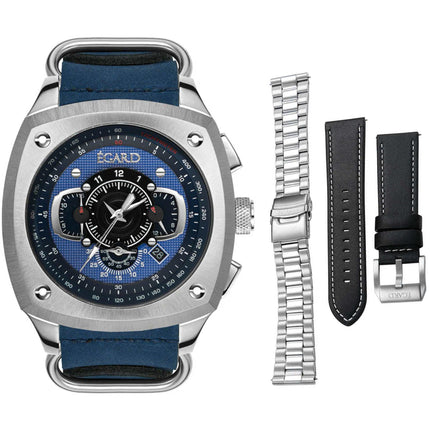 Egard Men's Watch - VI-Viking Quartz Blue Genuine Leather Strap | WCH-5083-G0N113 ,