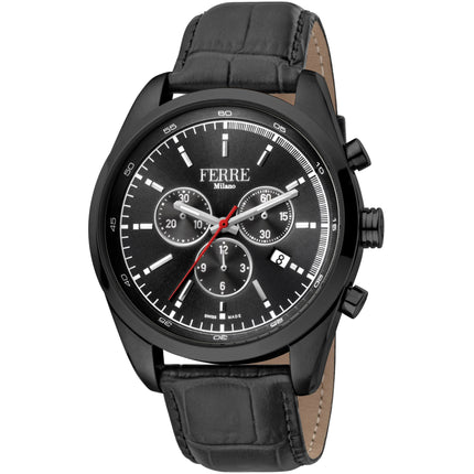 Ferre Milano Men's Watch - Classic Quartz Black Dial Leather Strap | FM1G129L0041 ,