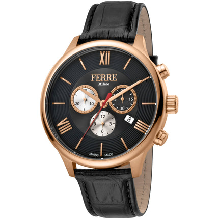 Ferre Milano Men's Watch - Classic Quartz Black Dial Leather Strap | FM1G144L0031 ,