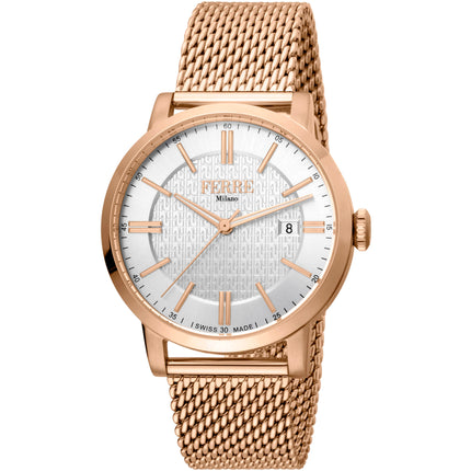 Ferre Milano Men's Watch - Classic Quartz White Dial Rose Gold Steel | FM1G156M0061 ,