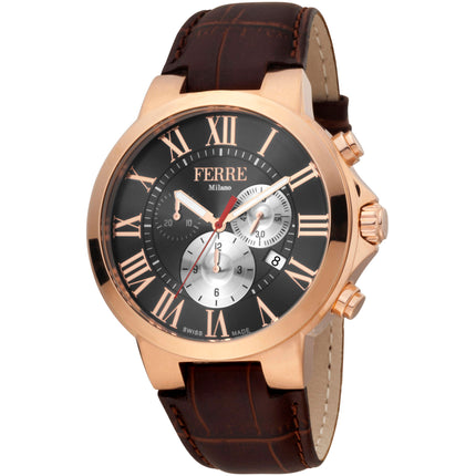 Ferre Milano Men's Watch - Classic Quartz Black Dial Leather Strap | FM1G177L0031 ,