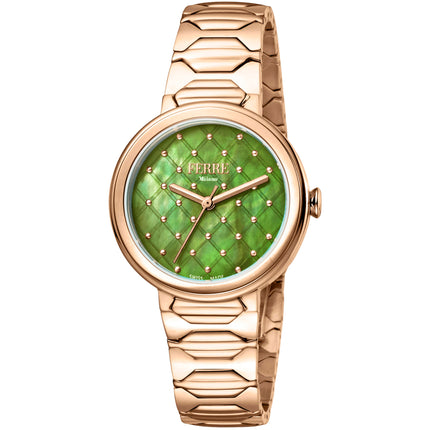 Ferre Milano Women's Watch - Classic Green Dial Rose Gold Bracelet | FM1L124M0081 ,