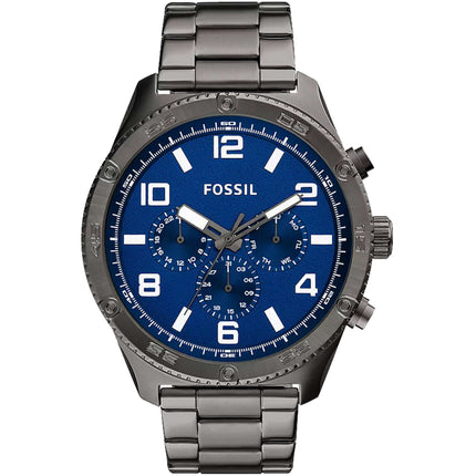 Fossil Men's Watch - Brox Quartz Day-Date Blue Dial Gunmetal Steel Bracelet | BQ2798 ,