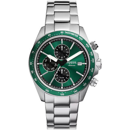 Fossil Men's Watch - Autocross Green Dial Silver Stainless Steel Bracelet | BQ2878 ,