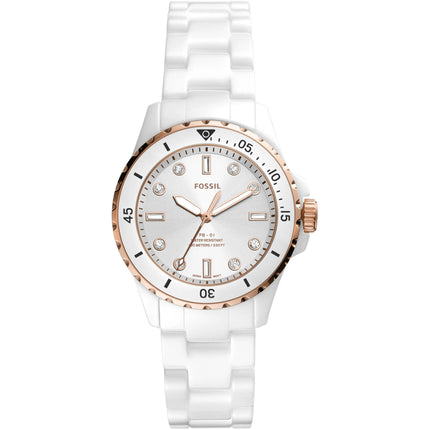 Fossil Women's Watch - FB-01 Quartz Rotating Bezel White Ceramic Bracelet | CE1107 ,