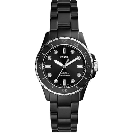 Fossil Women's Watch - FB-01 Quartz Rotating Bezel Black Ceramic Bracelet | CE1108 ,
