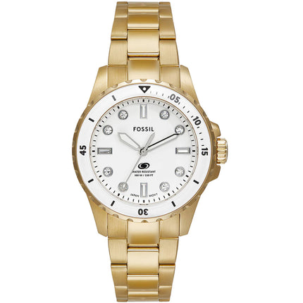 Fossil Women's Watch - Blue Dive Quartz White Dial Yellow Gold Bracelet | ES5350 ,