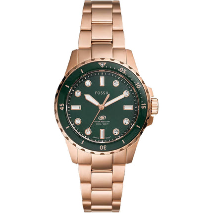 Fossil Women's Watch - Blue Dive Quartz Green Dial Rose Gold Steel Bracelet | ES5371 ,