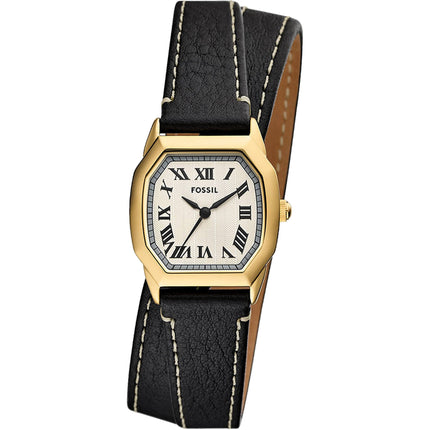 Fossil Women's Watch - Harlow Quartz SS Case Beige Dial Black Leather Strap | ES5404 ,