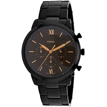 Fossil Men's Watch - Nuetra Chronograph Brown Dial Black Leather Strap | FS5525 ,