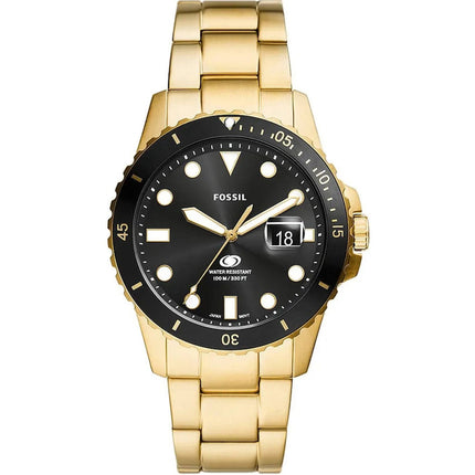 Fossil Men's Watch - Fossil Blue Quartz Black Dial Yellow Gold Bracelet | FS6035 ,