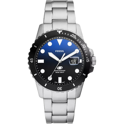 Fossil Men's Watch - Dive Quartz Blue and Black Dial Silver Steel Bracelet | FS6038 ,