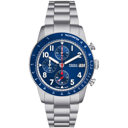 Fossil Men's Watch - Sport Tourer Quartz Blue Dial Silver Steel Bracelet | FS6047 ,