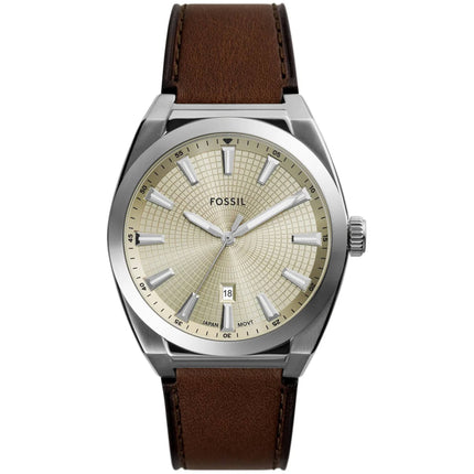 Fossil Men's Watch - Everett Quartz Champagne Dial Brown Leather Strap | FS6071 ,
