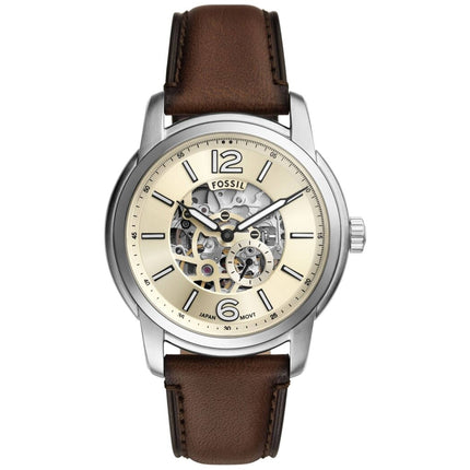 Fossil Men's Watch - Heritage Automatic Beige Dial Brown Leather Strap | ME3264 ,
