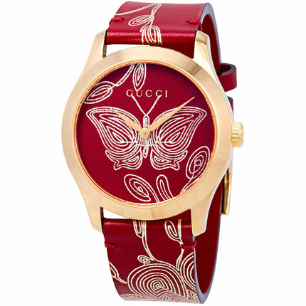 Gucci Women's Watch - G-Timeless Quartz SS Case Red Dial Leather Strap | YA1264054 ,