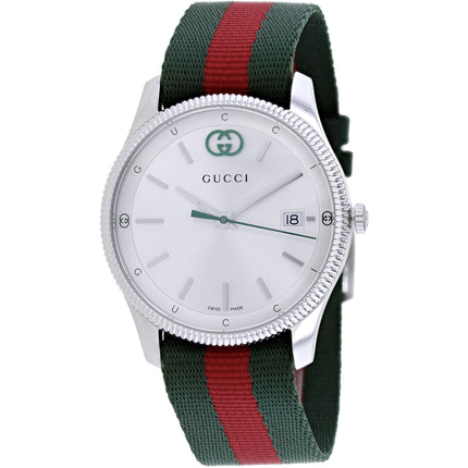 Gucci Women's Watch - G-Timeless Silver Dial Green and Red Nylon Strap | YA1264236 ,