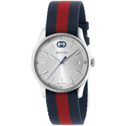 Gucci Women's Watch - G-Timeless Silver Dial Blue and Red Nylon Strap | YA1264237 ,