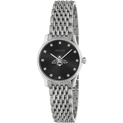 Gucci Women's Watch - G-Timeless Bee Black Dial Silver Steel Bracelet | YA1265020 ,