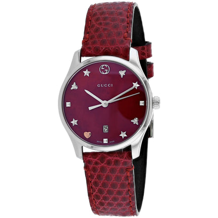 Gucci Women's Watch - G-Timeless Quartz Date Display Red Leather Strap | YA126584 ,