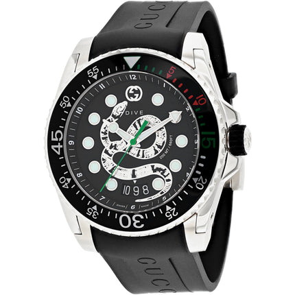 Gucci Men's Watch - Dive Quartz Date Display Black Dial Rubber Strap | YA136217 ,