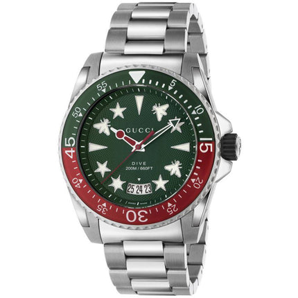 Gucci Men's Watch - Dive Quartz Green Dial Silver Tone Steel Bracelet | YA136222 ,