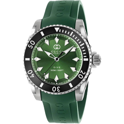 Gucci Men's Watch - Dive Automatic Silver Case Green Dial Rubber Strap | YA136360 ,