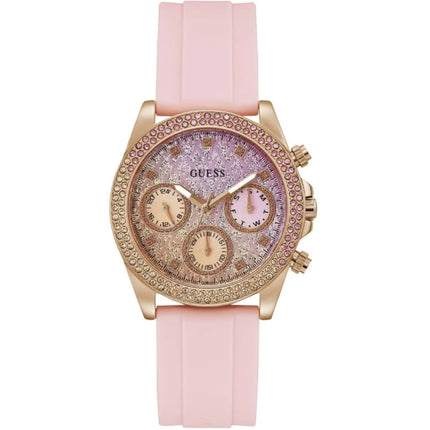 Guess Women's Watch - Quartz Day-Date Pink Dial Silicone Rubber Strap | GW0032L4 ,