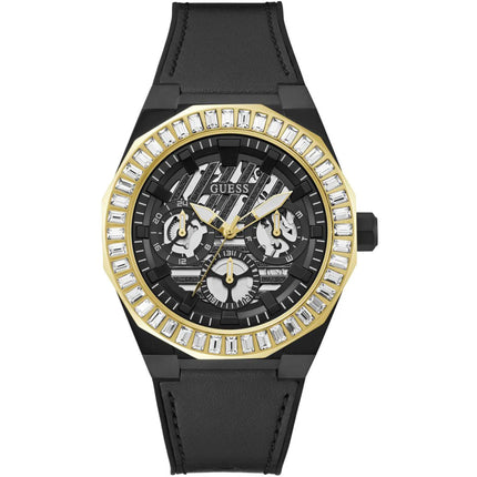 Guess Men's Watch - Quartz Day-Date Black Dial Genuine Leather Strap | GW0567G1 ,