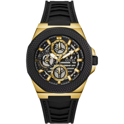 Guess Men's Watch - Front-Runner Day-Date Display Black Dial Rubber Strap | GW0577G2 ,