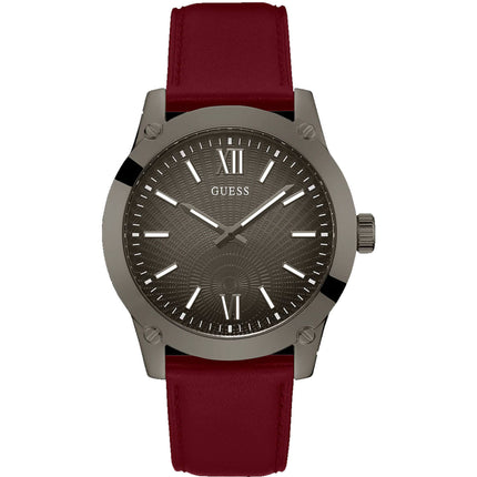 Guess Men's Watch - Quartz SS Case Gunmetal Dial Burgundy Leather Strap | GW0628G4 ,