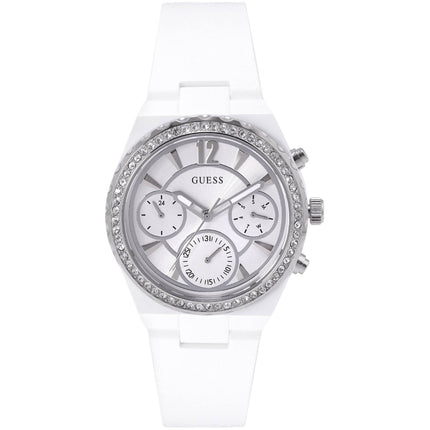Guess Women's Watch - Classic Quartz Silver Tone Dial White Rubber Strap | GW0697L1 ,