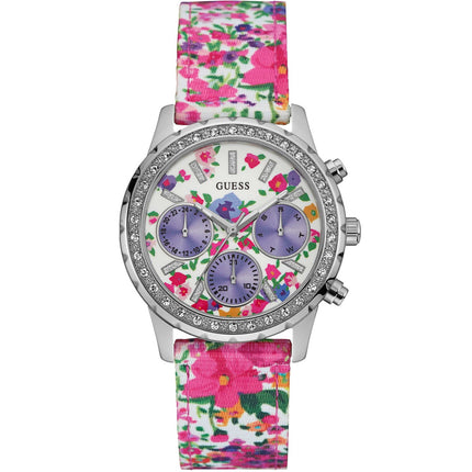 Guess Women's Watch - Melody White and Violet Dial Multicolor Nylon Strap | U0903L1 ,