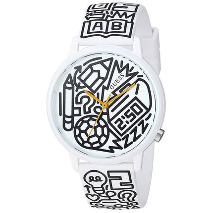 Guess Women's Watch - Classic Quartz SS Case White and Black Leather Strap | V0023M9 ,