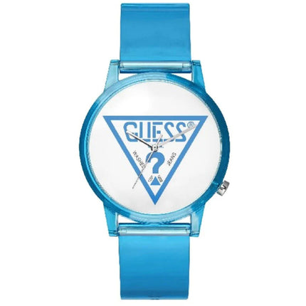Guess Women's Watch - Classic Quartz SS Case White Dial Blue Rubber Strap | V1018M5 ,