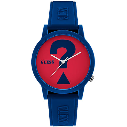 Guess Men's Watch - Classic Quartz SS Case Red Dial Blue Rubber Strap | V1041M4 ,