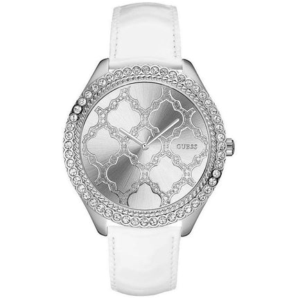 Guess Women's Watch - Majestic Quartz Silver Dial White Leather Strap | W0579L3 ,