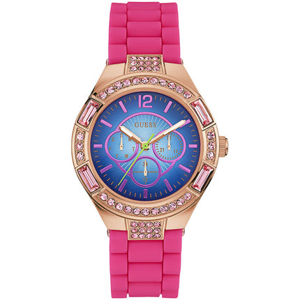 Guess Women's Watch - Lollipop Quartz Rose Gold Dial Pink Rubber Strap | W0777L1 ,