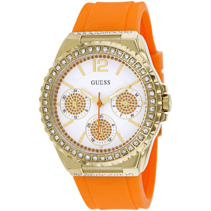 Guess Women's Watch - Classic Quartz Day-Date White Dial Orange Strap | W0846L4 ,